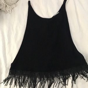 Black top with fringe trim